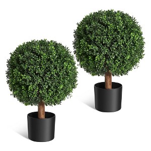 Whizmax 24 Inch Artificial Topiary Boxwood Ball Trees,Faux Plant with Black Pot for Indoor Walkway, Entryway Decor,2 Pcs - 1 of 4