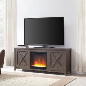 58 in. Alder Brown TV Stand with Crystal Fireplace Insert - Henn&Hart - 1 of 4