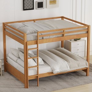 Whisen Wooden Queen Size Bunk Bed Frame with Guard Rails, Space-Saving Design - 1 of 4