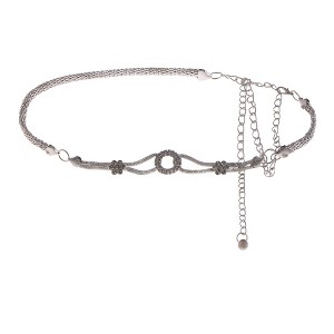 Anna-Kaci Women's Crystal Circle and Floral Accent Waist Chain Adjustable Belly Jewelry - Silver - 1 of 4