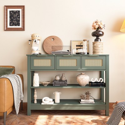 43.3 in. Rectangle Wood Console Table with 3 Top Drawers and 2 Open Shelves