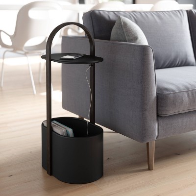 Bellwood Modern Round Wood & Metal Storage Side Table