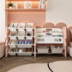 KTMBDW Toy Storage Organizer - Kids Toy Organizers and Storage with Bookshelf, Toy Storage Shelf with 3 Shelves and 12 Storage Bins for Kids Room - 1 of 4