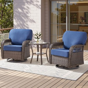 Buenhomino 6PCS Outdoor Furniture Set with 5" Thick Cushion, Outdoor Sofa Couch Set with Swivel Chairs and Ottoman, Brown Wicker Patio Furniture Set - 1 of 4