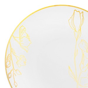 Smarty Had A Party 10.25" White with Gold Antique Floral Round Disposable Plastic Dinner Plates (120 Plates) - 1 of 4