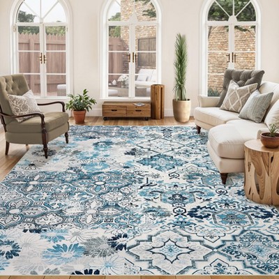 Vintage Floral Medallion Ultra-Thin Non-Slip Washable Area Rugs