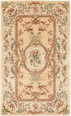 Handmade Light Gold and Beige Wool Area Rug 3' x 5'