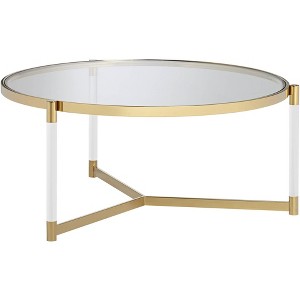 55 Downing Street Glam Acrylic Round Coffee Table 36" Wide Clear Glass Tabletop Gold for Living Room Home House Balcony Office - 1 of 4
