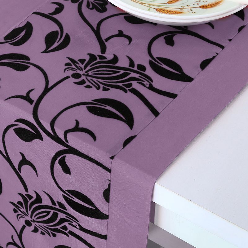 1 Pc Flocking and Imitated silk Raised Flower Blossom Flocked Damask Table Runner Cloth - PiccoCasa, 3 of 9
