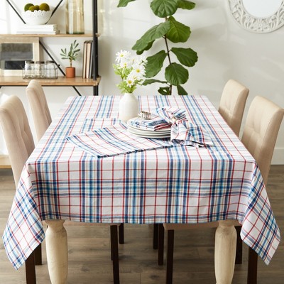 Patriotic Plaid Cotton Tablecloth 60" x 84"