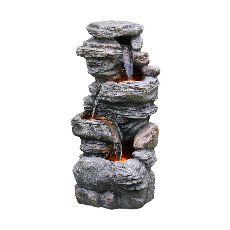 Teamson Home 39.37" Outdoor Faux Stone 4-Tier Water Fountain with LED, Gray, 1 of 14