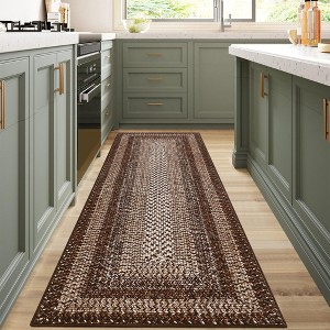 Washable Area Rug, Vintage Accent Rug, Braided Print Carpet, Low Pile Non-Shedding Kitchen Rugs with Non Slip Backing, Foldable Rug - 1 of 4