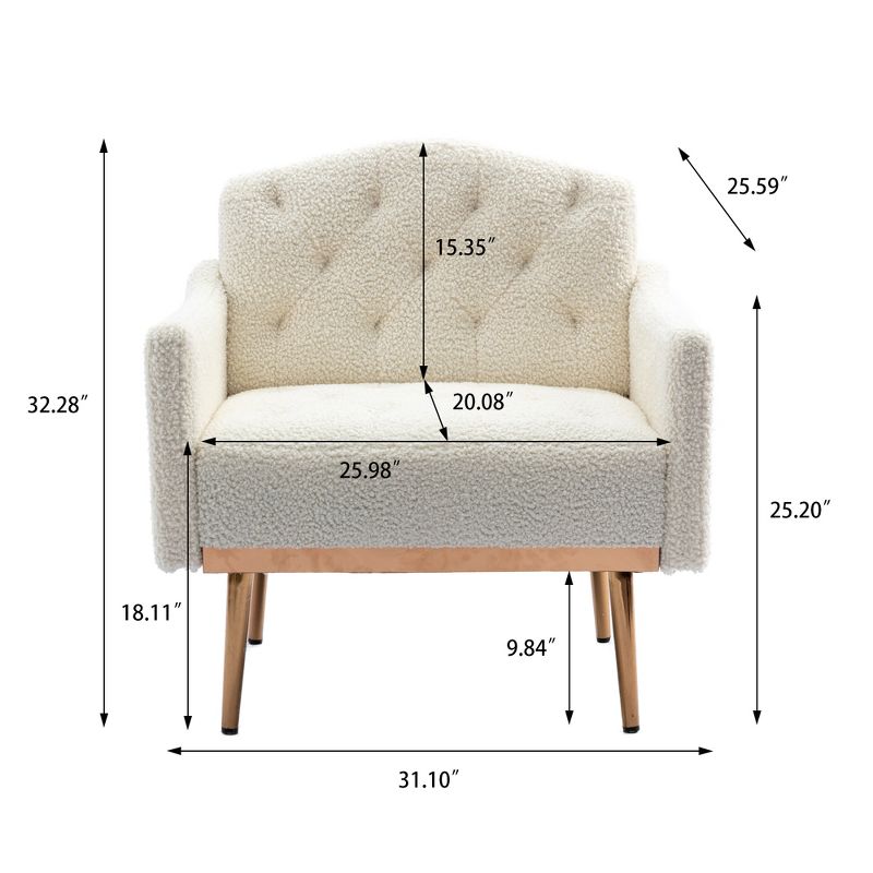 Modern Upholstered Accent Armchair with Tufted Backrest and Rose Golden Feet-ModernLuxe, 3 of 13