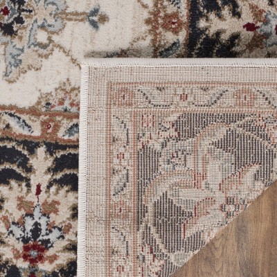 Cream and Navy Synthetic Safavid Style Runner Rug