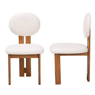 Kacela Cream Boucle Upholstered Side Chair with Walnut Wood Frame