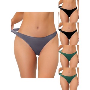 Allegra K Women's Unlined Satin Invisible Bikini 5 Packs Soft No-Show Thongs - 1 of 4