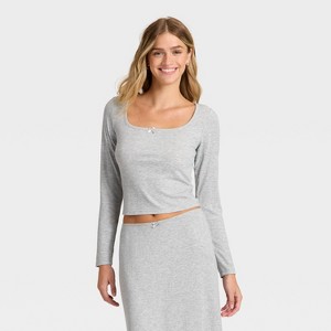 Women's Variegated Ribbed Long Sleeve Pajama Top - Auden™ - 1 of 3