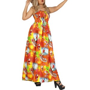 LA LEELA Women's A line Slit Smocked Maxi Casual Beach Dress Tube Top Evening Long Strapless Christmas Outfits for Women - 1 of 4