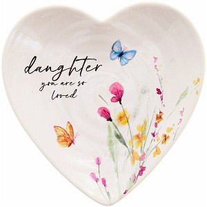 Pavilion Gift Company - Daughter - Ceramic Heart-Shaped Keepsake Dish Watercolor Floral Design Mothers Day Daughter Trinket Ring Jewelry Dish - 1 of 4