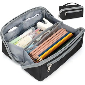 Fmeida Large Capacity Pencil Case - Black Pencil Pouch for Teens College Middle and High School, Extra Big Pencil Bag with 8 Compartments - 1 of 4