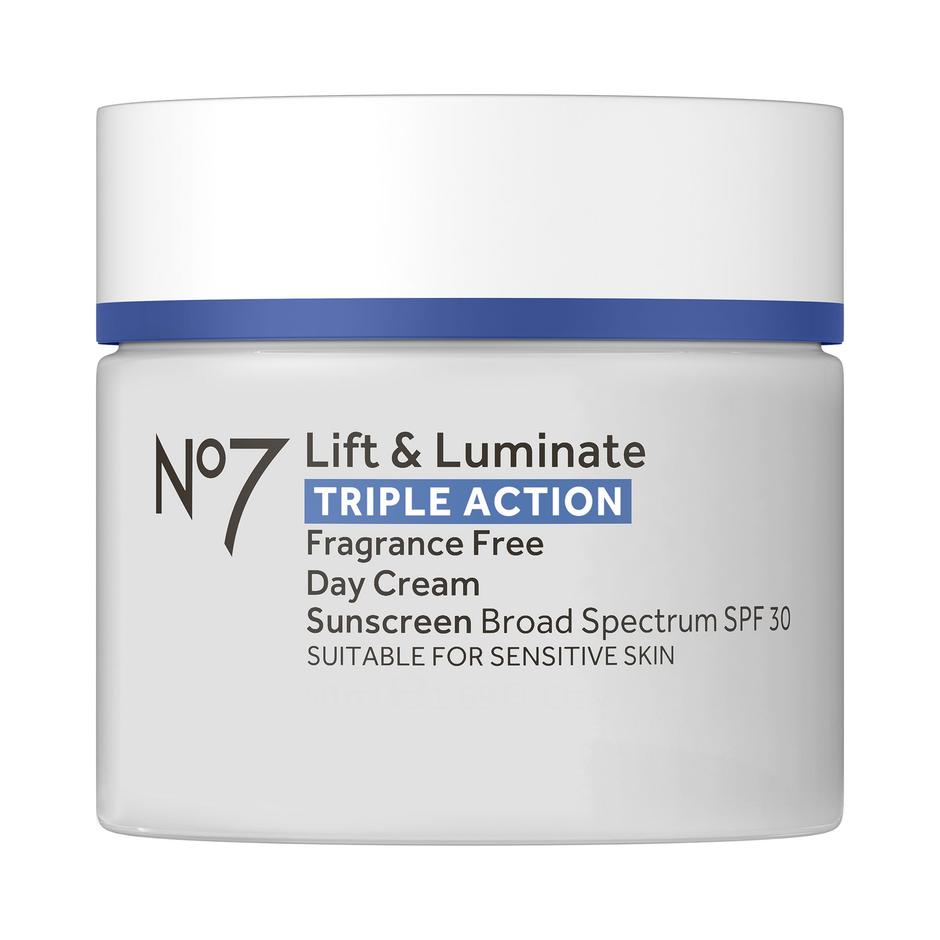 No7 Lift & Luminate Triple Action Fragrance Free Day Cream with SPF 30 - 1.69 fl oz: Moisturizing & Anti-Aging