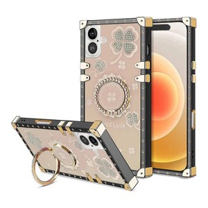 Entronix Case Compatible with iPhone 16 Plus - [Rectangular] Luxury Lucky-Clover Gripstand - 1 of 4
