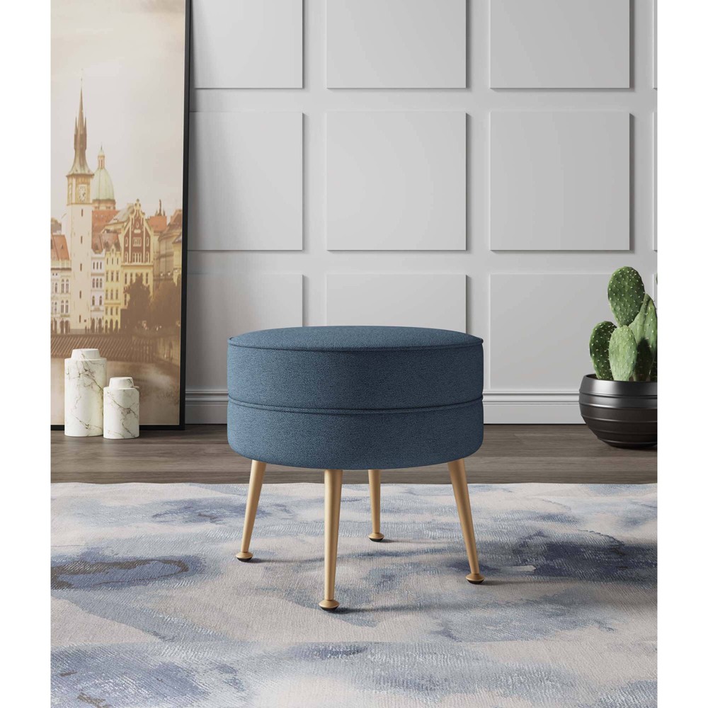 Photos - Pouffe / Bench Manhattan Comfort Bailey Woven Polyester Blend Upholstered Ottoman Blue/Gold: Mid-Century Modern, Padded, Wood Frame