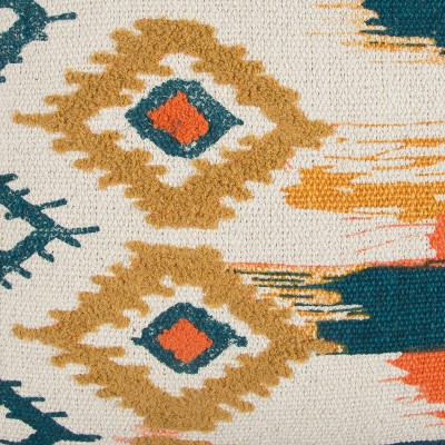 20" Square Navy and Gold Embroidered Ikat Cotton Pillow
