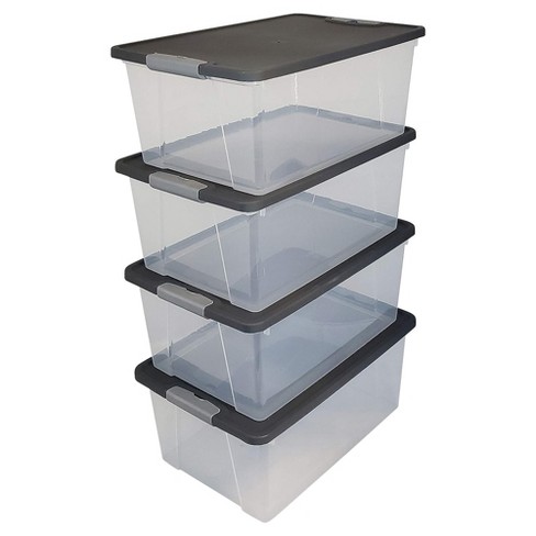 Homz 15.5 Qt Plastic Multipurpose Stackable Clear Storage Container Bins  With Lid For Home Or Office Organization, Gray Latch (12 Pack) : Target