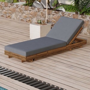 Christopher Knight Home Debra Outdoor 6-Position Adjustable Acacia Wood Chaise Lounge with Cushion - 1 of 4