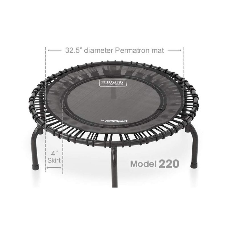 JumpSport 220 In Home Cardio Fitness Rebounder - Mini Trampoline with Handle Bar Accessory, Premium Bungees and Workout DVD, 3 of 7