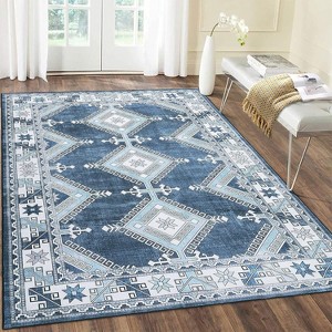 Homhougo Area Rug 4x6 Washable Entryway Rug Low Pile Indoor Floor Cover Soft Bedroom Rug Carpet Non Slip Accent Rug Stain Resistant Rug ,Blue - 1 of 4