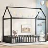 Twin Size House Floor Bed with Detachable Slats and Guardrails - 2 of 4