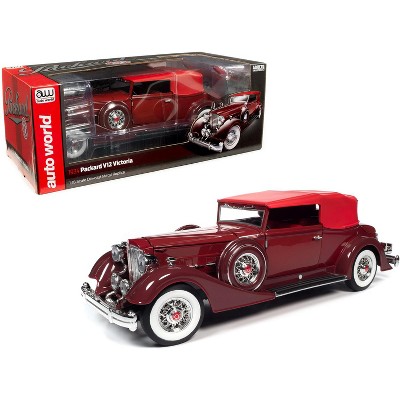 1934 Packard V12 Victoria Burgundy with Red Soft Top and Red Interior 1/18 Diecast Model Car by Autoworld