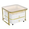 CAVINAS Coffee Tables for Living Room 2-in-1 Square Nesting Coffee Table Stackable End Table Set with Wheels & Drawers and Brown Tempered Glass - 2 of 4