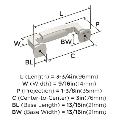 Polished Nickel 3" Cabinet Drawer Pull with Mounting Hardware