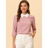 Allegra K Women's Polka Dots Contrast Peter Pan Collar 3/4 Sleeves Blouse - 2 of 4