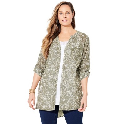 Catherines Women's Plus Size Mandarin Collar Gauze Tunic