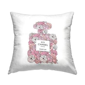 Stupell Industries Pink Rose Floral Perfume Bottle Designer Fashion Printed Pillow, 18 x 18