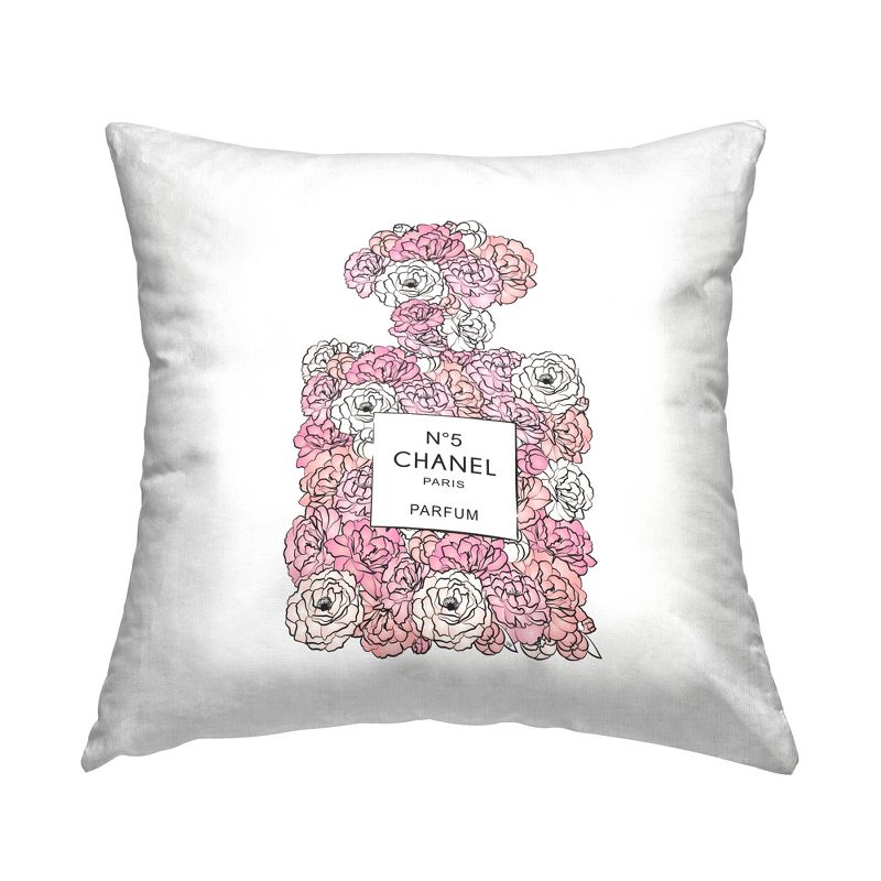 Stupell Industries Pink Rose Floral Perfume Bottle Designer Fashion Printed Pillow, 18 x 18, 1 of 3