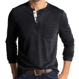 Men's Crew Neck Long - Sleeve Henley T - Shirt with Button Placket, Casual and Comfortable Top - 1 of 4