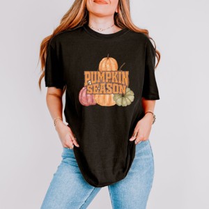 Pumpkin Season Stacked Distressed - Women's Garment Dyed Graphic T-Shirt - 1 of 4