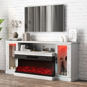 Real Relax 72.8 in. Farmhouse TV Cabinet with 3-Sided Glass Electric Fireplace Adjustable 12 LED Light Colors Media Console for TVs up to 80 in. - 1 of 4