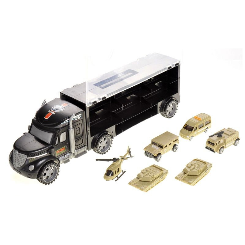 Insten Military Transport Car Carrier Truck with 6 Army Cars, Play Set Toys for Kids, 1 of 9
