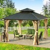 Aoodor 12 x 12 ft. Aluminum Frame Hardtop Roof Gazebo, Outdoor Patio 2-Tier Metal Roof Gazebo with Mosquito Netting and Curtains,  Black - 3 of 4
