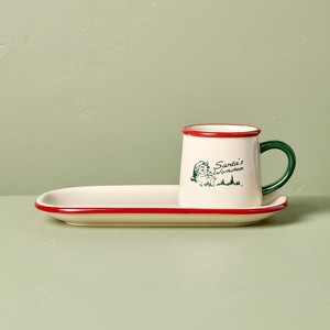 2pc Stoneware Reactive Glaze Cookie Plate and 'Santa's Workshop' Mug Cream/Red/Green - Hearth & Hand™ with Magnolia - 1 of 3