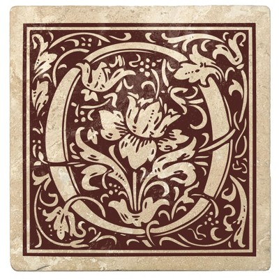 Christmas by Krebs Set of 4 Ivory and Brown "O" Square Monogram Coasters 4"