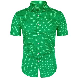 Lars Amadeus Men's Short Sleeves Polka Dots Button Down Dress Shirt - 1 of 4