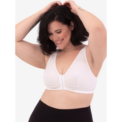 LEADING LADY BLACK FRONT-CLOSE COTTON WIRE-FREE BRA, SIZE US 42A-B