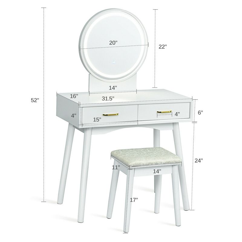 Costway Vanity Dressing Table Set Touch Screen 3 Lighting Modes Mirror Padded Stool, 2 of 11